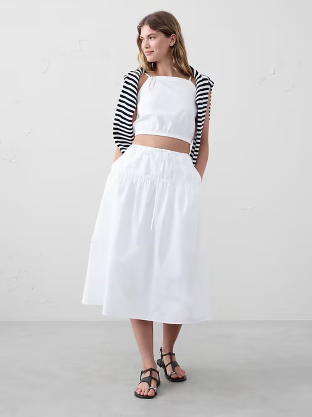 Banana Republic Poplin Drop-Waist Midi Skirt. White. NWT. Large.